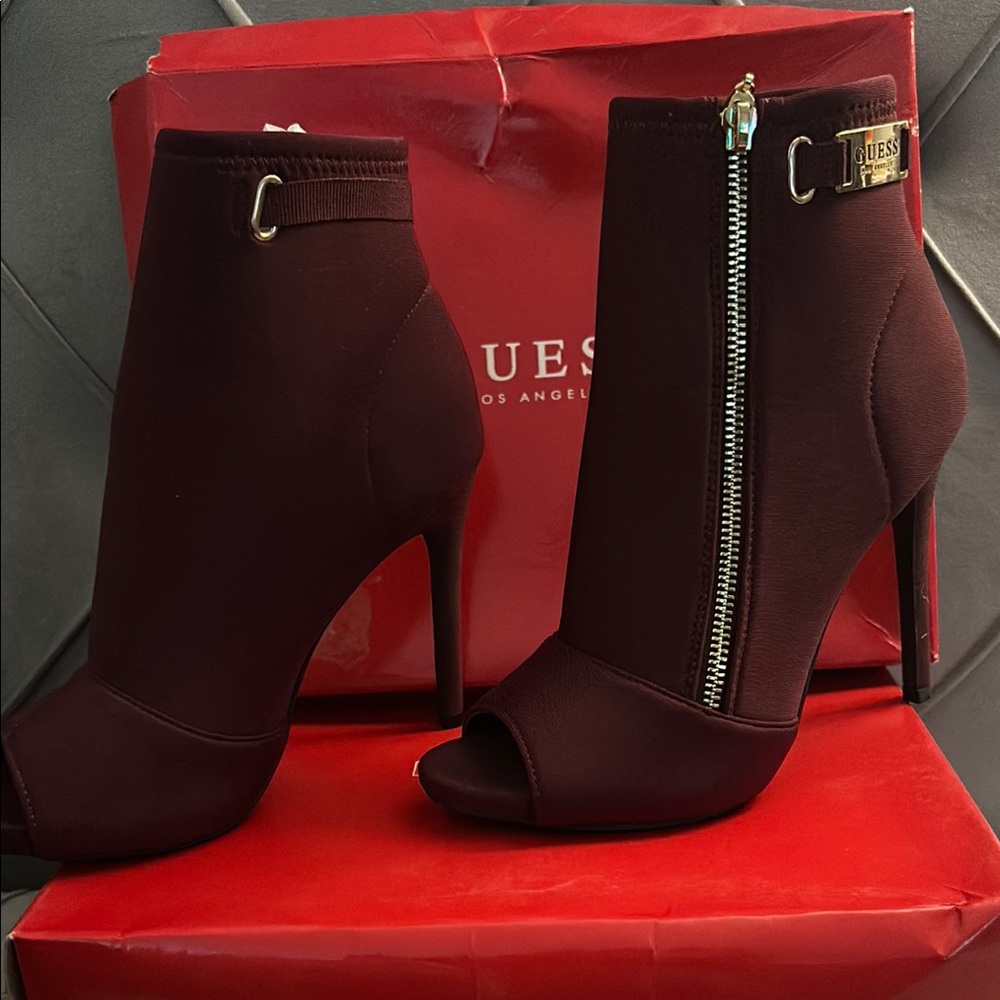 Guess Women's Burgundy Peep-Toe Ankle Boots